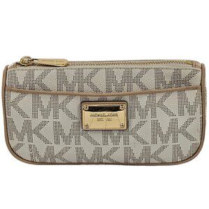 MICHAEL KORS Jet Set Logo MK Clutch Credit Card Pouchette Gold Logo Hardware